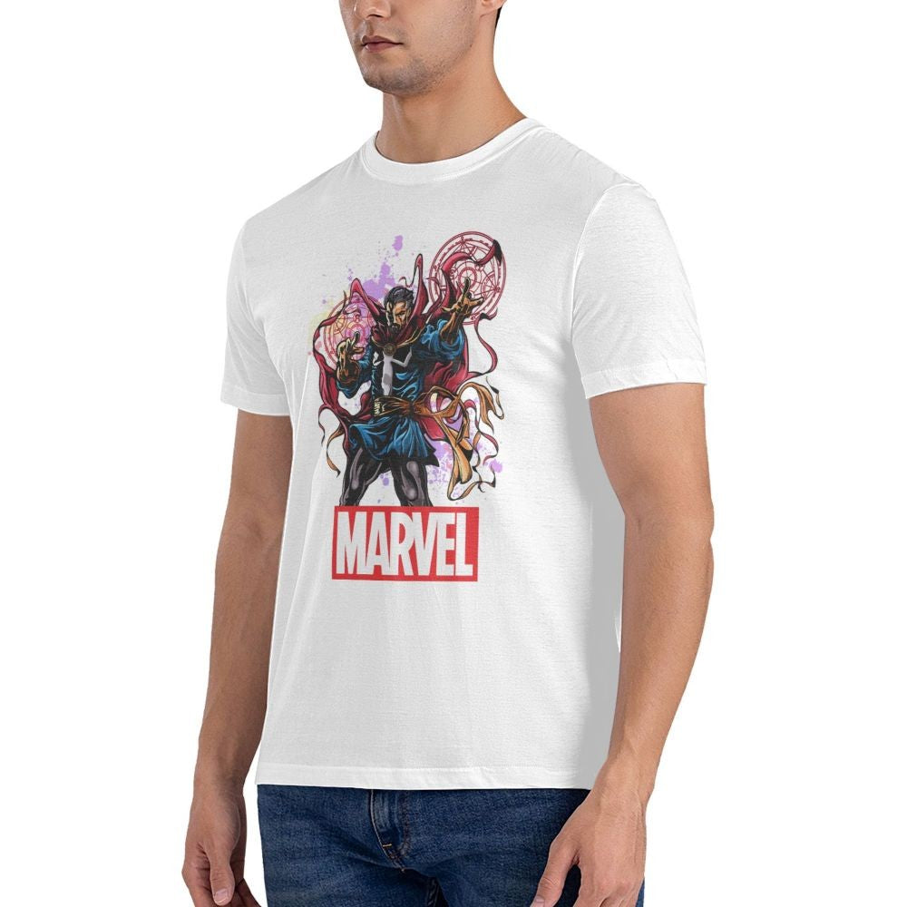 Fashion Spelling T-Shirts Men Crewneck Cotton T Shirts Marvel Dr.Strange Film Short Sleeve Tee Shirt Original Clothes