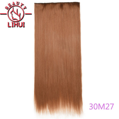 Extensões de cabelo sintéticas com clipe, longas e lisas, com 5 clipes em uma única peça, extensões de cabelo multicoloridas LIHUI