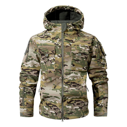 Men's Silent Soft Shell Camouflage Tactical Jacket Waterproof Warm Fleece Hunting Jackets Outdoor Hiking Fishing Hooded Coat