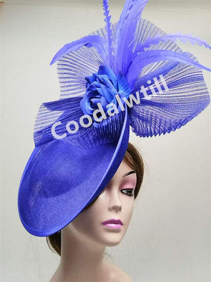 Navy Mesh Fascinator Wedding Women Hat Ladies Royal Ascot Headpiece For Festival Party Pillbox Cap Flower Headwear Church Event