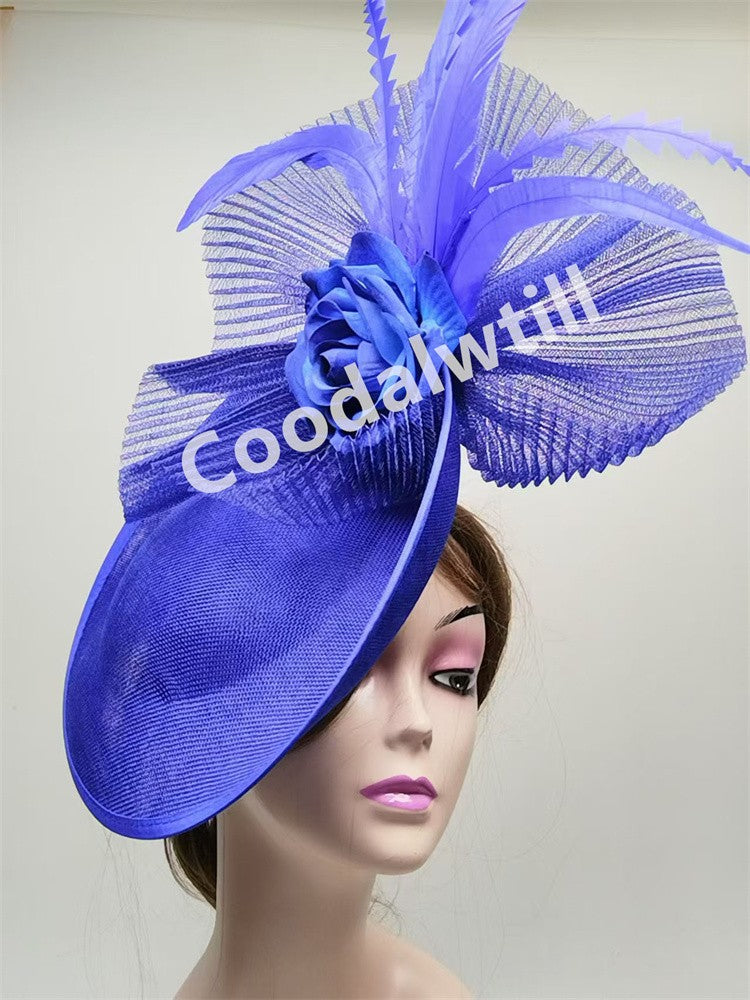 Navy Mesh Fascinator Wedding Women Hat Ladies Royal Ascot Headpiece For Festival Party Pillbox Cap Flower Headwear Church Event