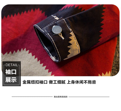 American Retro Diamond Denim Shirt Men Clothing Autumn Polo Neck Trendy High Strret Loose Casual Blouses Cargo Jacket for Men