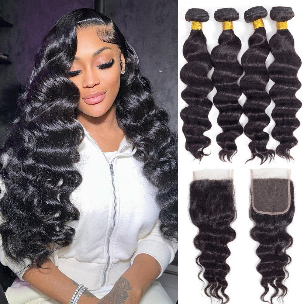 Cabelo Castanho com Fechamento, Cachos Soltos, Cabelo Humano Brasileiro Virgem 12A, Cachos Soltos e Profundos, Cabelo Cru