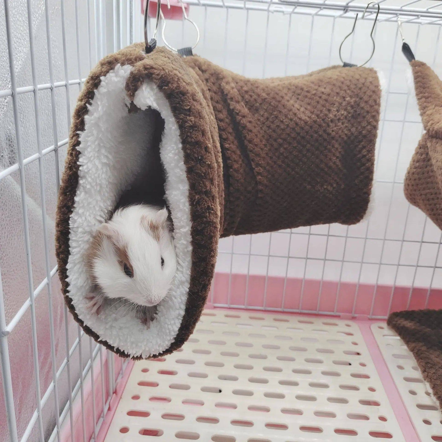 Rede de estimação quente de inverno, rede de hamster de pelúcia espessa de camada dupla, chinchila, porquinho da índia, furão, saco de dormir, gaiola suspensa de hamster