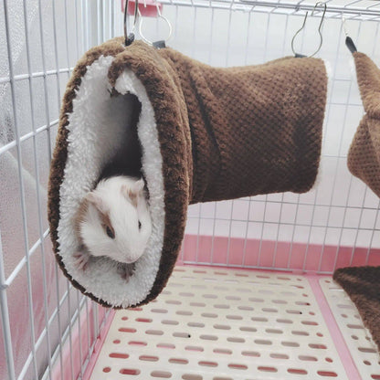 Rede de estimação quente de inverno, rede de hamster de pelúcia espessa de camada dupla, chinchila, porquinho da índia, furão, saco de dormir, gaiola suspensa de hamster