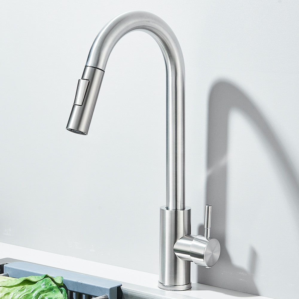 Torneira Misturadora de Cozinha Monocomando Quente e Frio com Bico Extensível e Duas Funções, Montada na Bancada