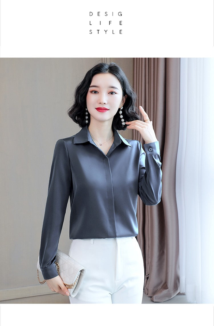 Women Silk Office Shirt 2025 Fashion Long Sleeve Casual Female Tops Elegant Ladies Vintage White Satin Blouses Shirts Oversized