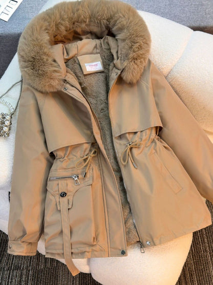 New in Women's Autumn Winter Fashionable Loose Hooded Jacket Solid Color Casual Thick Warm Zipper Parka Coat Clothes Tops