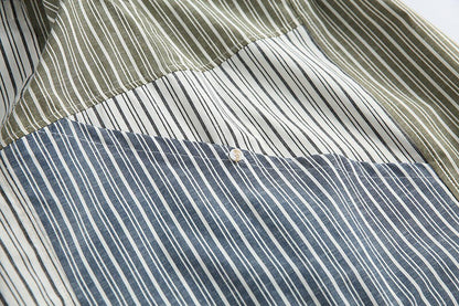 Stripe Splice Shirt Men Japnese Streetwear Fashion Loose Casual Long Sleeve Shirts Cityboy Oversize Cargo Shirts Blouses