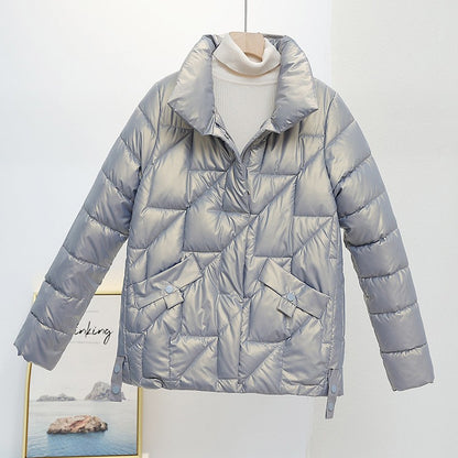 Women Jacket Winter Parkas Female 2023 New Glossy Down Cotton Jackets Stand Collar Casual Warm Parka Short Coat Female Outwear