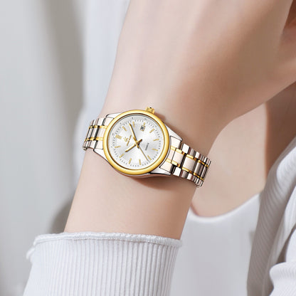 ERNIE KLEIN Women’s Watch Luxury Gold Watch OriginalDate Week Stainless Steel Waterproof Luminous Elegant Dress Ladies' Watches