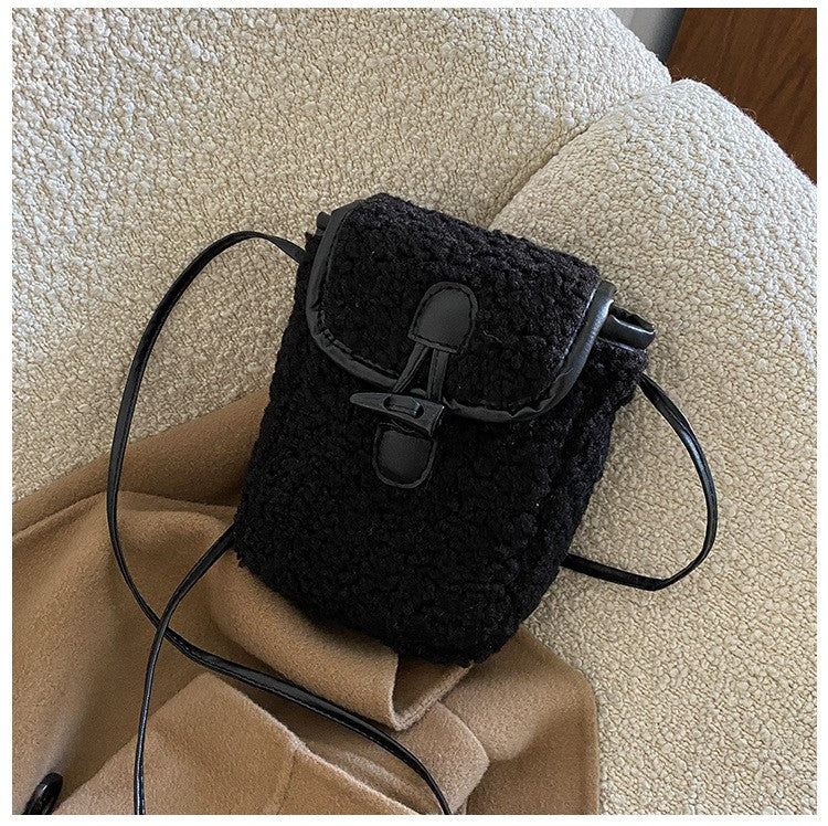 Fashion Winter Lambswool Phone Bag Sweet Lovely Portable Women Wallets Square Purse Faux Fur Plush Shoulder Bags Purses Handbags