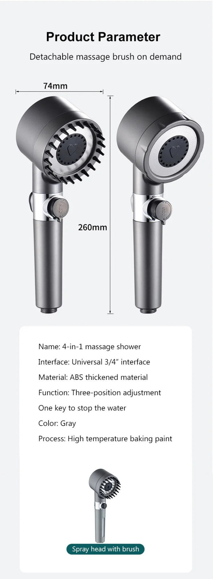 High Pressure Showerhead 3 Modes Water Saving Pressurized Shower Head Massage And Skin Beauty Multifunctional Shower Head