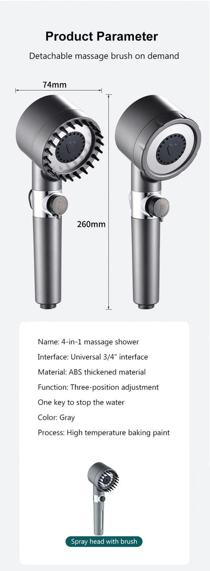 High Pressure Showerhead 3 Modes Water Saving Pressurized Shower Head Massage And Skin Beauty Multifunctional Shower Head
