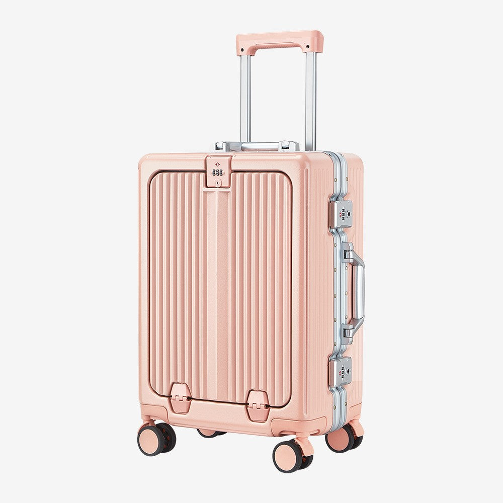 20/24 Inch Front Open Luggage Multifunctional Aluminum Frame Trolley Case with USB Cup Holder Large Boarding Box Suitcase