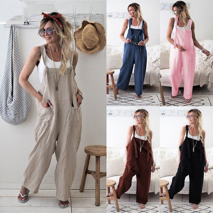 Women s Stylish Relaxed Fit Dungarees Adjustable Strap Sleeveless Jumpsuit Fashionable Wide Leg Retro  Suit