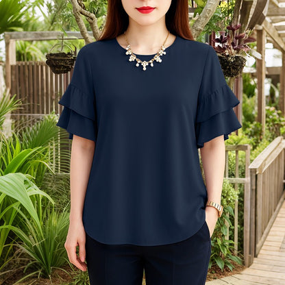 2025 Elegant Office Lady Blouses ZANZEA Summer O Neck Short Sleeve Blouse Women Stylish Solid Holiday Shirt Female OL Work Tops