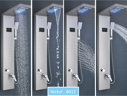 Sistema de Torre de Painel de Chuveiro de LED Coluna de Chuveiro de Cascata de Chuva com Tela LCD de Hidroeletricidade com Torneira de Chuveiro de Spa de Corpo com Massagem