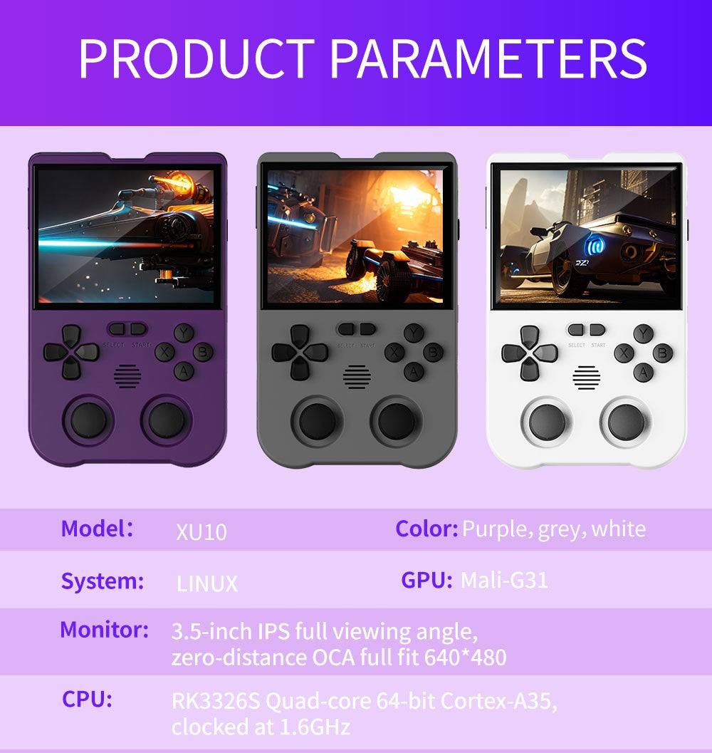 XU10 2.0 Version Retro Handheld Game Console Linux System 3.5 Inch IPS Screen 3000mAh Battery Nostalgic Retro Video Player