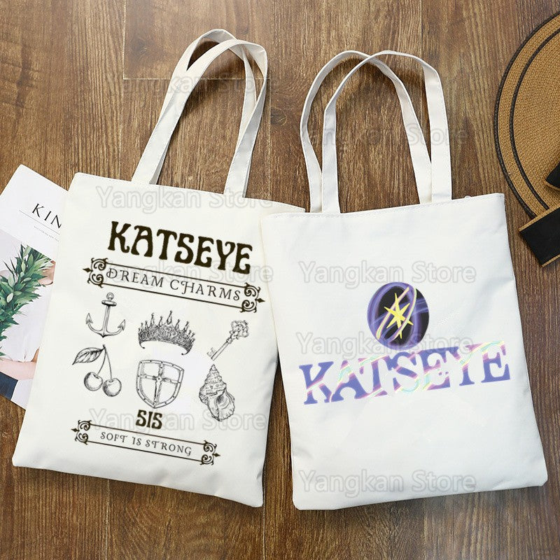 KATSEYE Korean Shopping Bag Print Original Design White Unisex Fashion Travel Canvas Bags