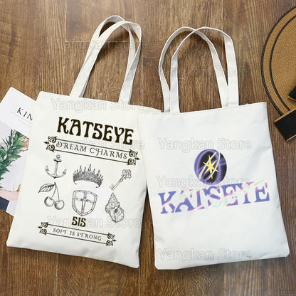 KATSEYE Korean Shopping Bag Print Original Design White Unisex Fashion Travel Canvas Bags