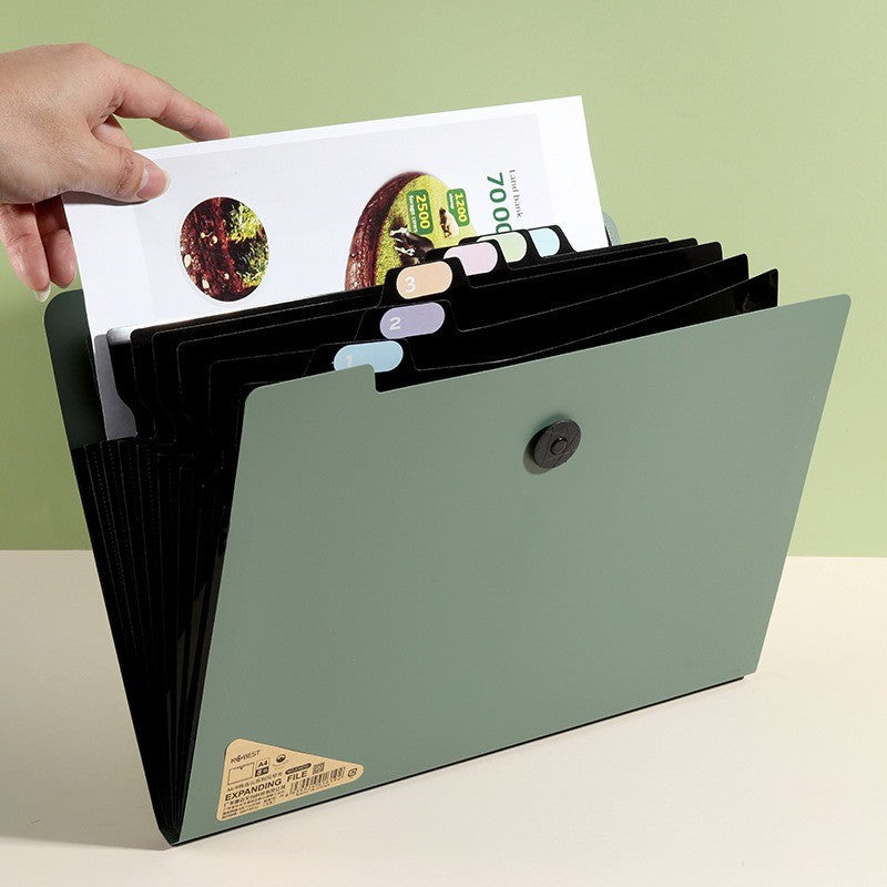 1PC Premium Black 5-Compartment Folder with Handle, Durable PP Desk Organizer with Color-Coded Labels for Office & Home Use