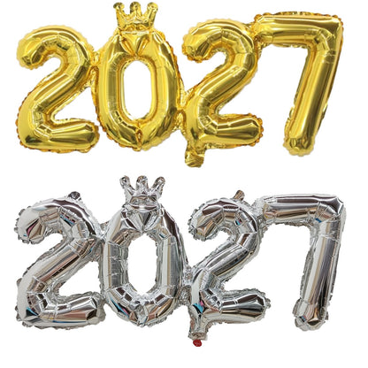 Gold Silver Crown 2027 Number Foil Balloons New Year 2027 Christmas Decorations New Year Party Supplies