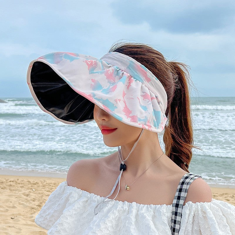 Chapéu gradiente xadrez Chapéu de verão feminino Chapéu vazio Viseira de sol Chapéu de sol de verão com aba larga Chapéu de proteção UV para mulheres Chapéu de praia