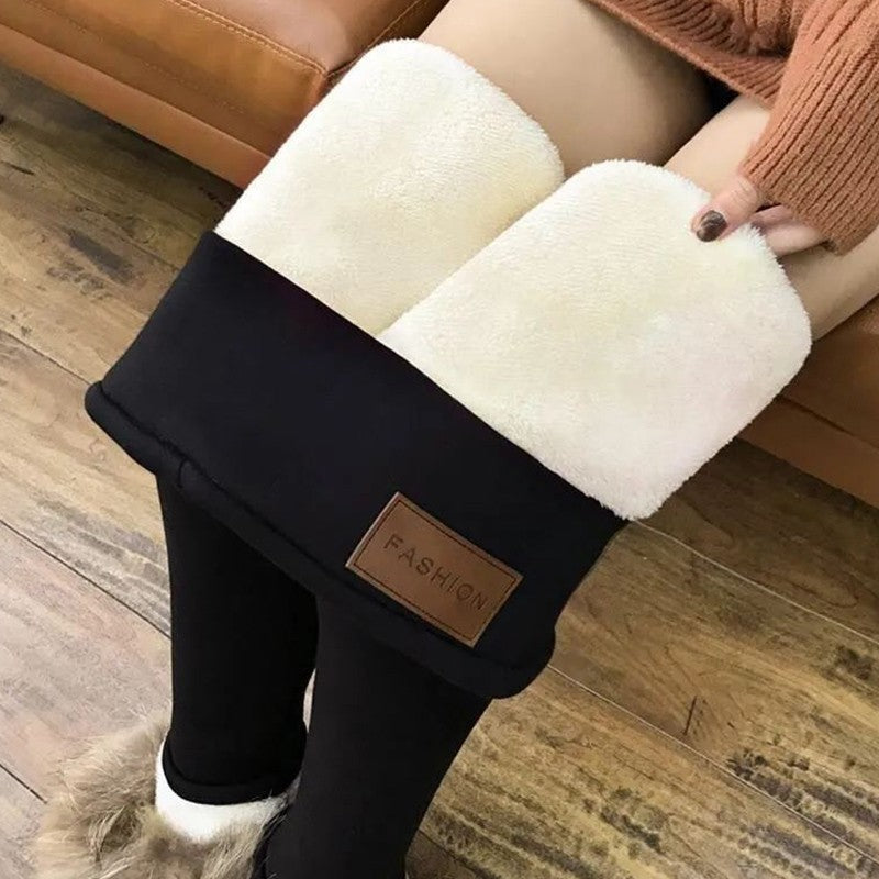 Winter Lady Snow Warm High Waist Pants Girls Fleece Thicken Straight Leg Trousers Women Slim Fit Thermal Plush Pants