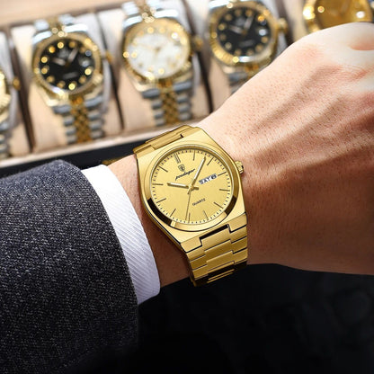 POEDAGAR Fashion Classic Man Watch Waterproof Luminous Date Week Luxury Men Watch Stainless Steel Quartz Business Men's Watches