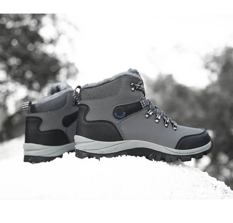 Botas de inverno masculinas com pele quente, antiderrapantes, sapatos casuais de trabalho masculinos, tênis de couro impermeáveis, botas de cano alto, tamanhos grandes