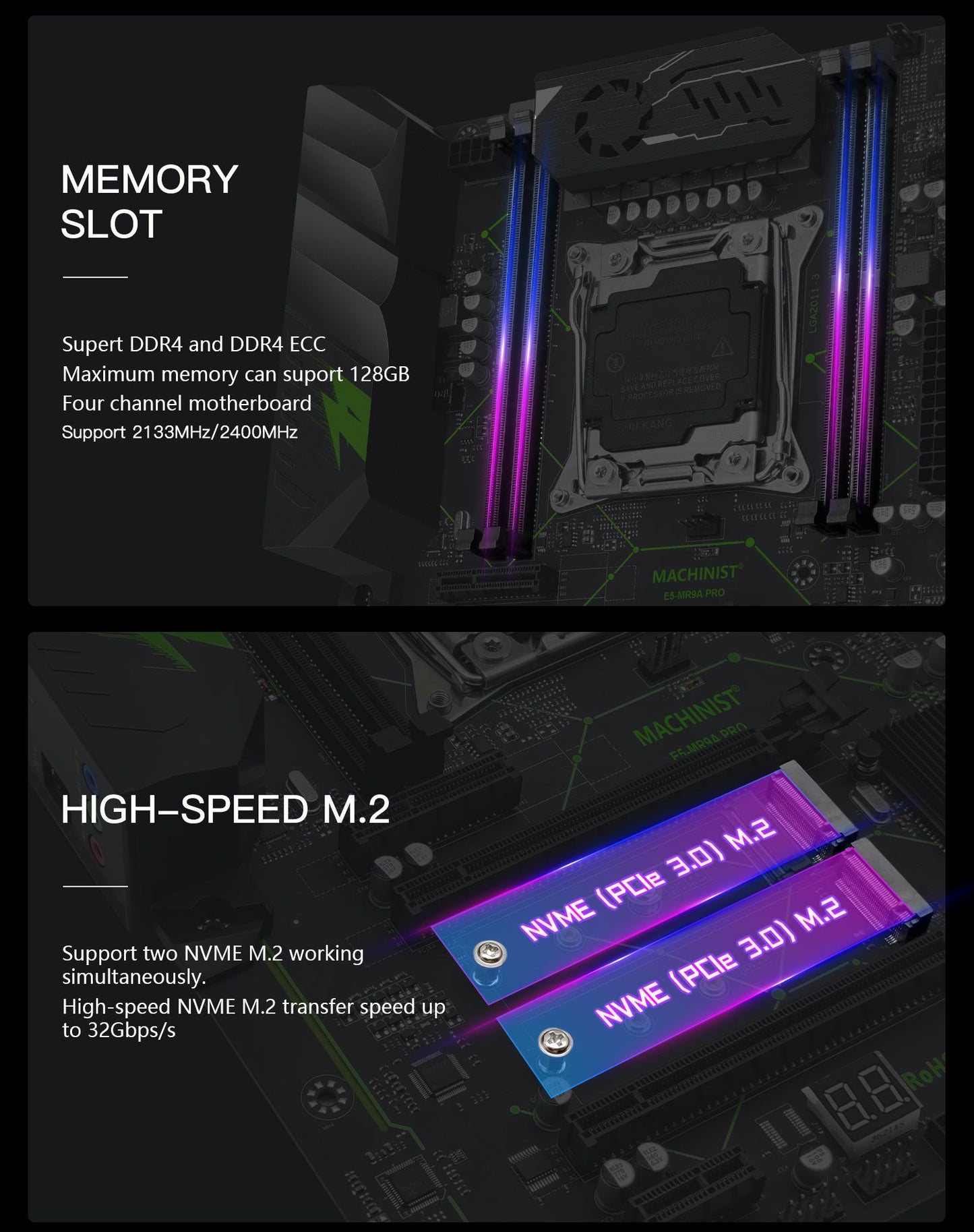 MACHINIST X99 TPM2.0 Motherboard Optional Xeon E5 2666 V3 CPU And DDR4 16GB RAM Kit Set Four Channel ATX MR9A PRO USB3.0