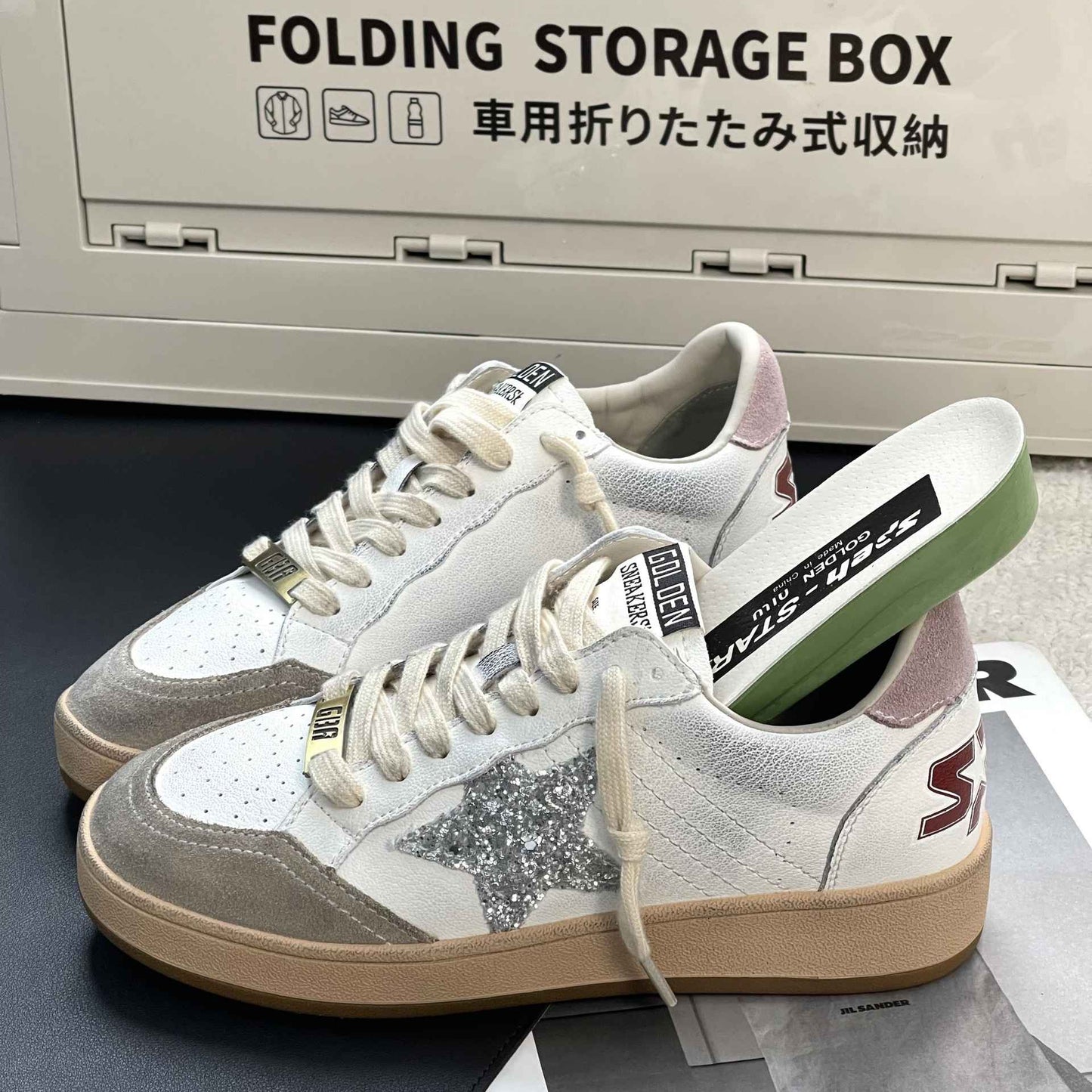 Sapatilhas de Couro Casual de Porco com Estrela Patchwork Cores Esfregadas Estilo Colegial Feminino Branco Antigo