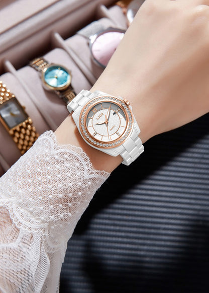 LIGE Fashion Quartz Watch for Women Stainless Steel Ceramics Strap Waterproof Women's Watches Elegant Luxury Ladies Wristwatch