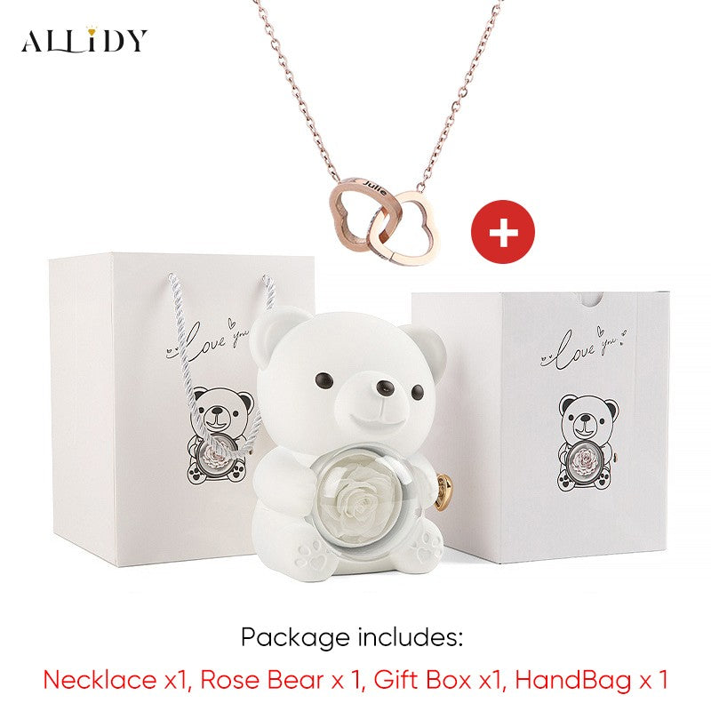 2025 Hot Eternal Rose Teddy Bear Gift Box with Custom Necklace Jewelry Set Valentine's Birthday Holiday Gift Back School Gift