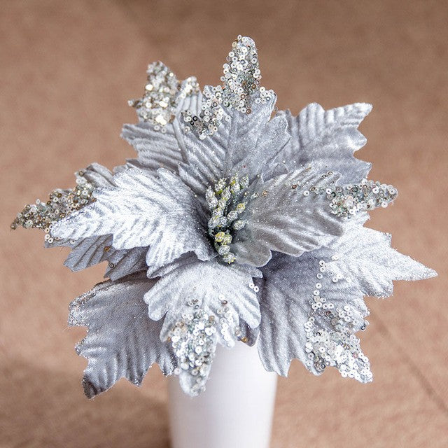 Gold Simulation Christmas Flower Christmas Tree Decorative Flower 20cm Sequin Velvet Ecoration