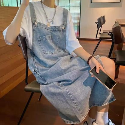Spring Summer Denim Overall Dress Women Sleeveless Jeans Dresses Fashion Female Solid Slip Casual Loose Spaghetti Strap Dresses