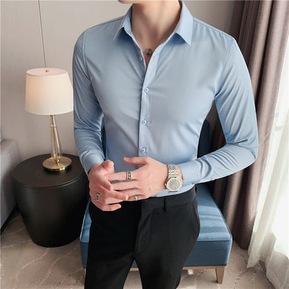 Plus Size S-7XL High Quality Men Dress Shirt 2024 Autumn Long Sleeve Solid Business Slim Shirts Homme Dress Social Casual Shirt