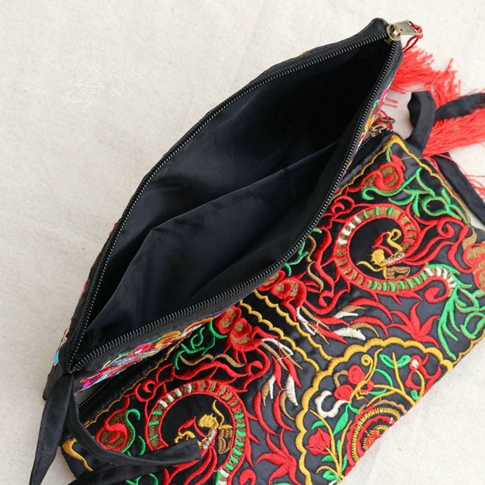 Ethnic Embroidered Small Flap Women  Handbag Coin Purse Lady Clutch Butterfly Flower Bags