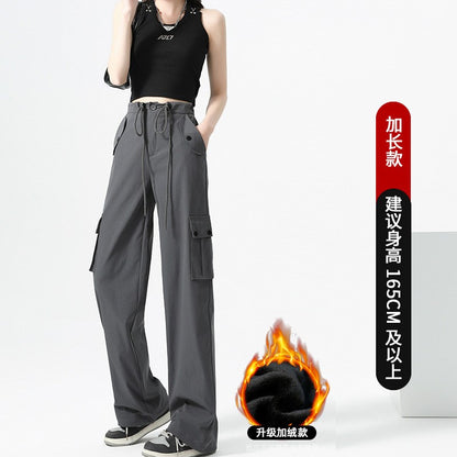 Black American Workwear Pants Women's Loose Straight Leg Casual Wide Leg Pants Cool Windbreaker Sports Pants Autumn Winter Sp...