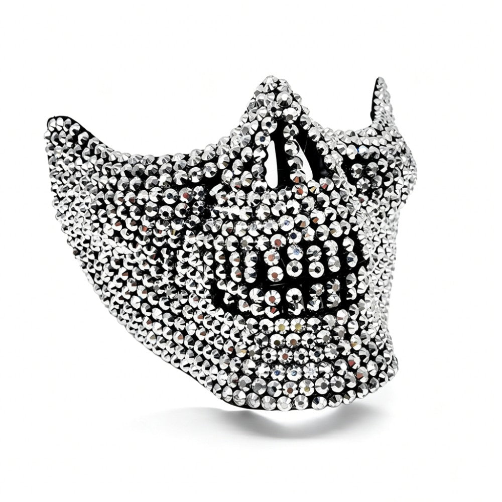 Gothic Handcrafted Half-Face Masquerade Mask Sparkling Punk Rock Style Rhinestone Mask Horror Style Full Diamond Mask Unisex