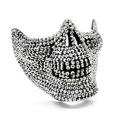 Gothic Handcrafted Half-Face Masquerade Mask Sparkling Punk Rock Style Rhinestone Mask Horror Style Full Diamond Mask Unisex