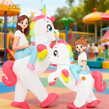 Inflatable Unicorn Ride On Costume for Adults – Funny Rainbow Fantasy Cosplay Outfit for Halloween Parties and Festivals