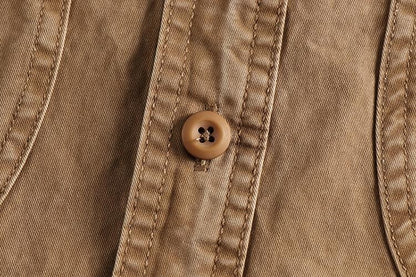 2025 Autumn New American Retro Woven Twill Cargo Shirt Men's Fashion 100% Cotton Washed Long Sleeve Double Pocket Casual Jacket