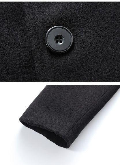 2025 Autumn Winter New Wool Men Long Cotton Coat Blend Pure Color Casual Business Fashion Slim Windbreaker Jacket Men Clothing