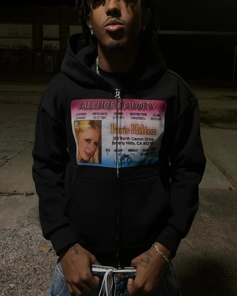 Cross border European and American e-commerce men's printed zipper sweatshirt long sleeved pullover hooded retro jacket street t