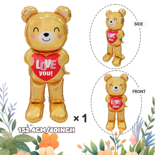 60 inch Love Bear Aluminum Film Balloon for Valentine's Day Confession Decoration, Birthday Balloon, Christmas Shower Decoration