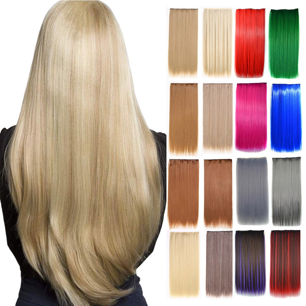 Extensões de cabelo sintéticas com clipe, longas e lisas, com 5 clipes em uma única peça, extensões de cabelo multicoloridas LIHUI