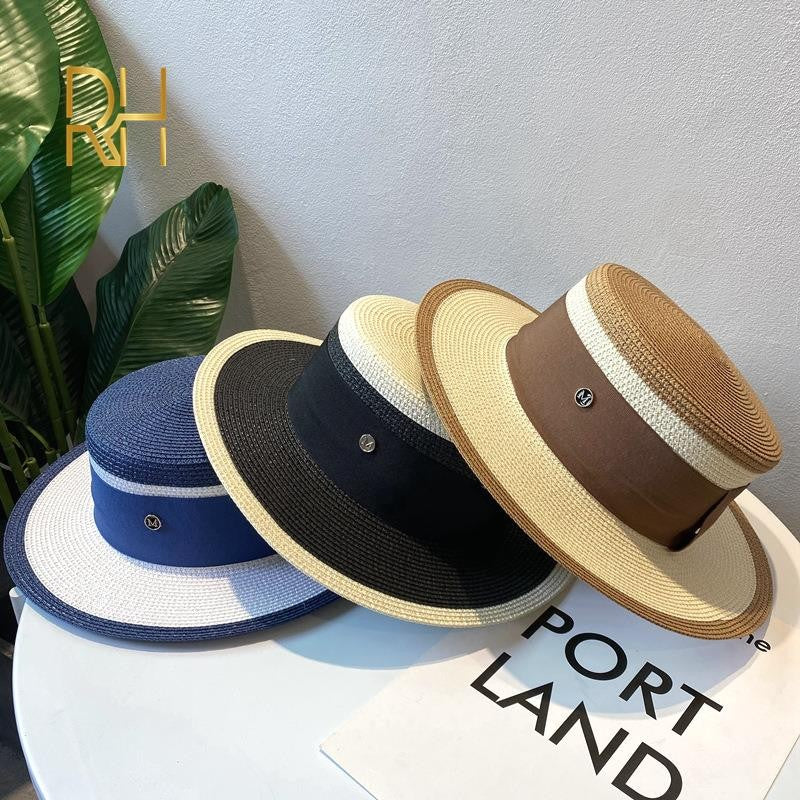 Chapéu de Palha Plano Hepburn Estilo Celebridade Francesa Fragrância Combinando Cores Top Feminino Quebra-sol Protetor Solar Férias Viagem