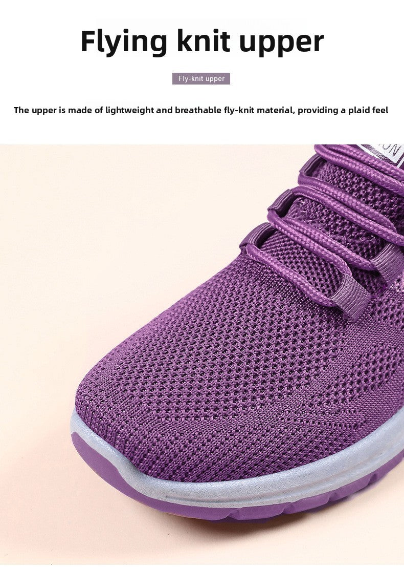 Autumn Women Sneakers Fashion Lace Up Mesh Breathable Outdoor Walking Purple Round Toe Non-slip Thick Sole Tennis Shoe Mujer